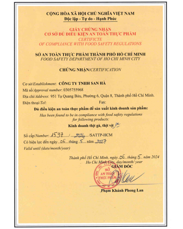 Chứng nhận ATTP