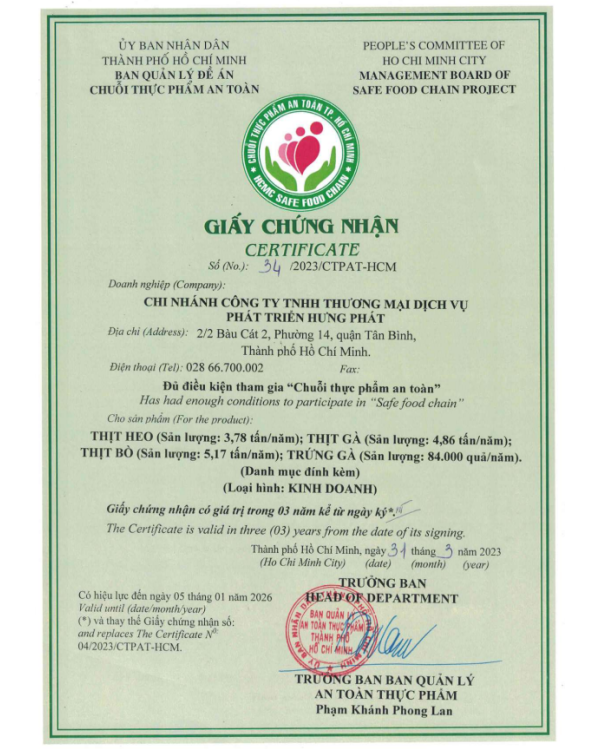 Chứng nhận ATTP